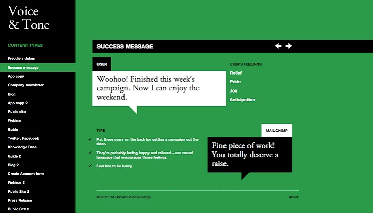 screenshot of Voice and Tone, by Mailchimp